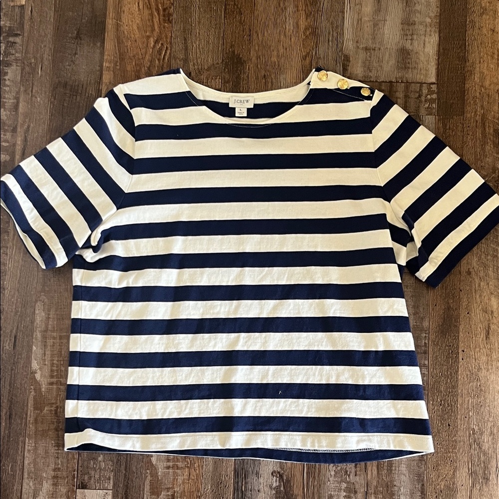 J. Crew Navy & White Striped Short Sleeve Tee with Shoulder Buttons